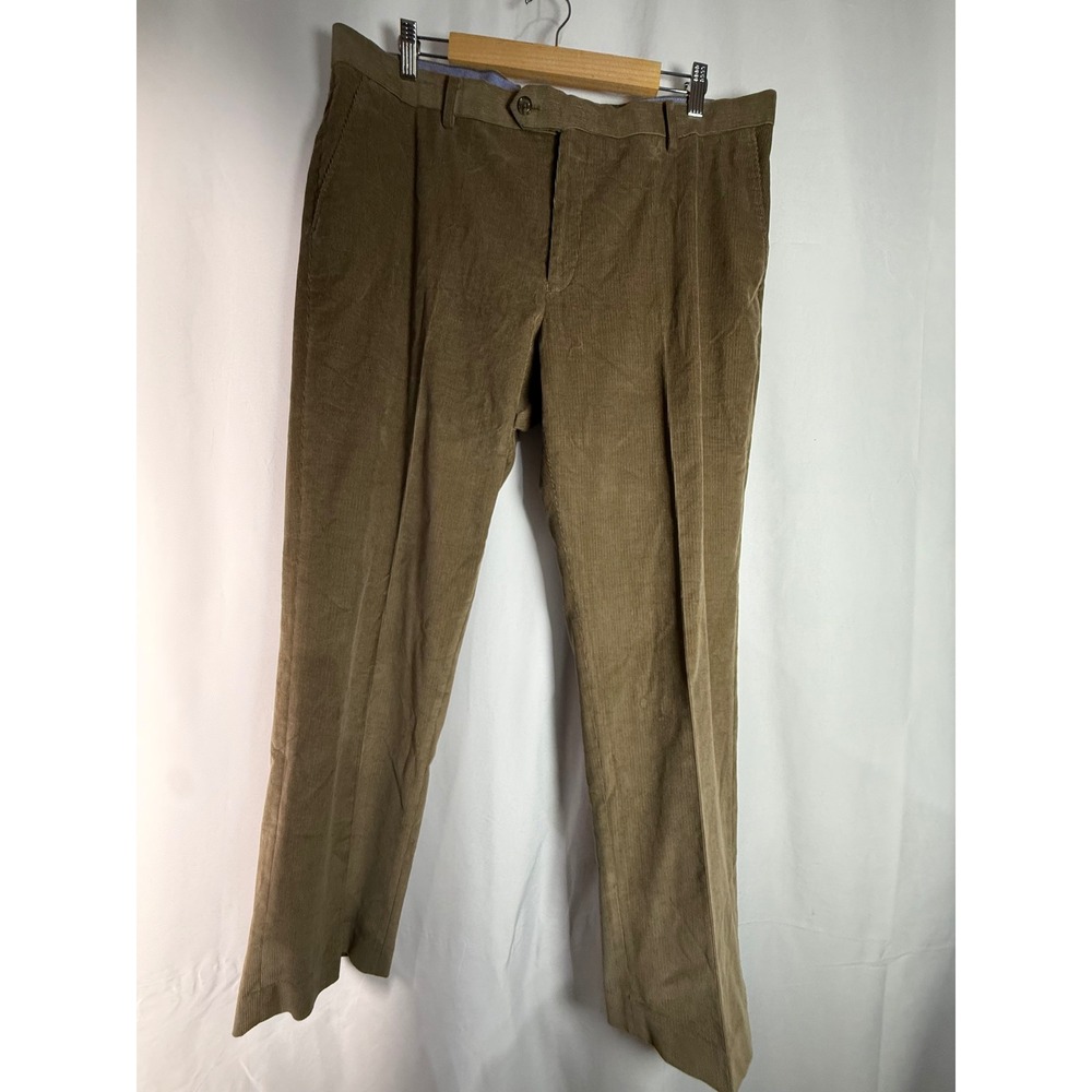 Mens Tan Brown Fine Wale Corduroy Straight Leg Trousers Flat Front Pants 38x27.5